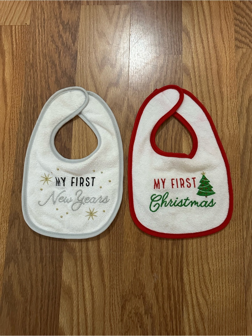 Baby Holiday Bib Set - My First Christmas (Red) & My First New Years (White)